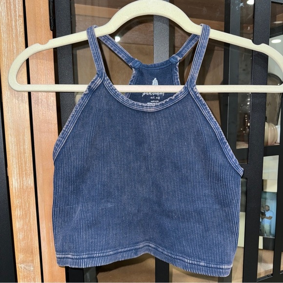 FP Movement Happiness Runs Long Cropped Tank Top ribbed vintage navy M/L faded - Picture 2 of 7